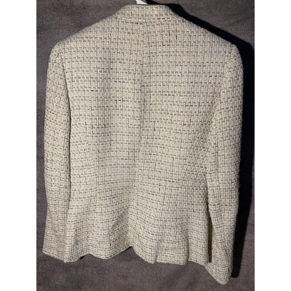 Tahari Arthur S Levine Tweed Blazer Jacket Size 4 Yellow Gray Plaid Piping - Picture 5 of 11